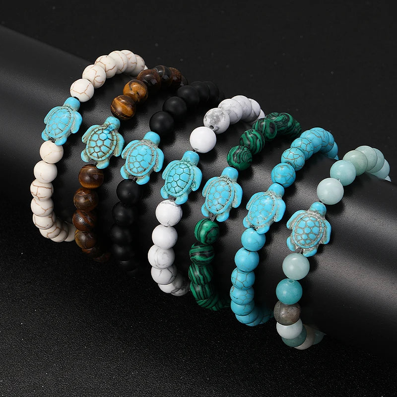 Natural Stone Powder Bangle Women Men Bracelet Beach Beach Turquoise Sea Turtle Accessories from the marine style collection