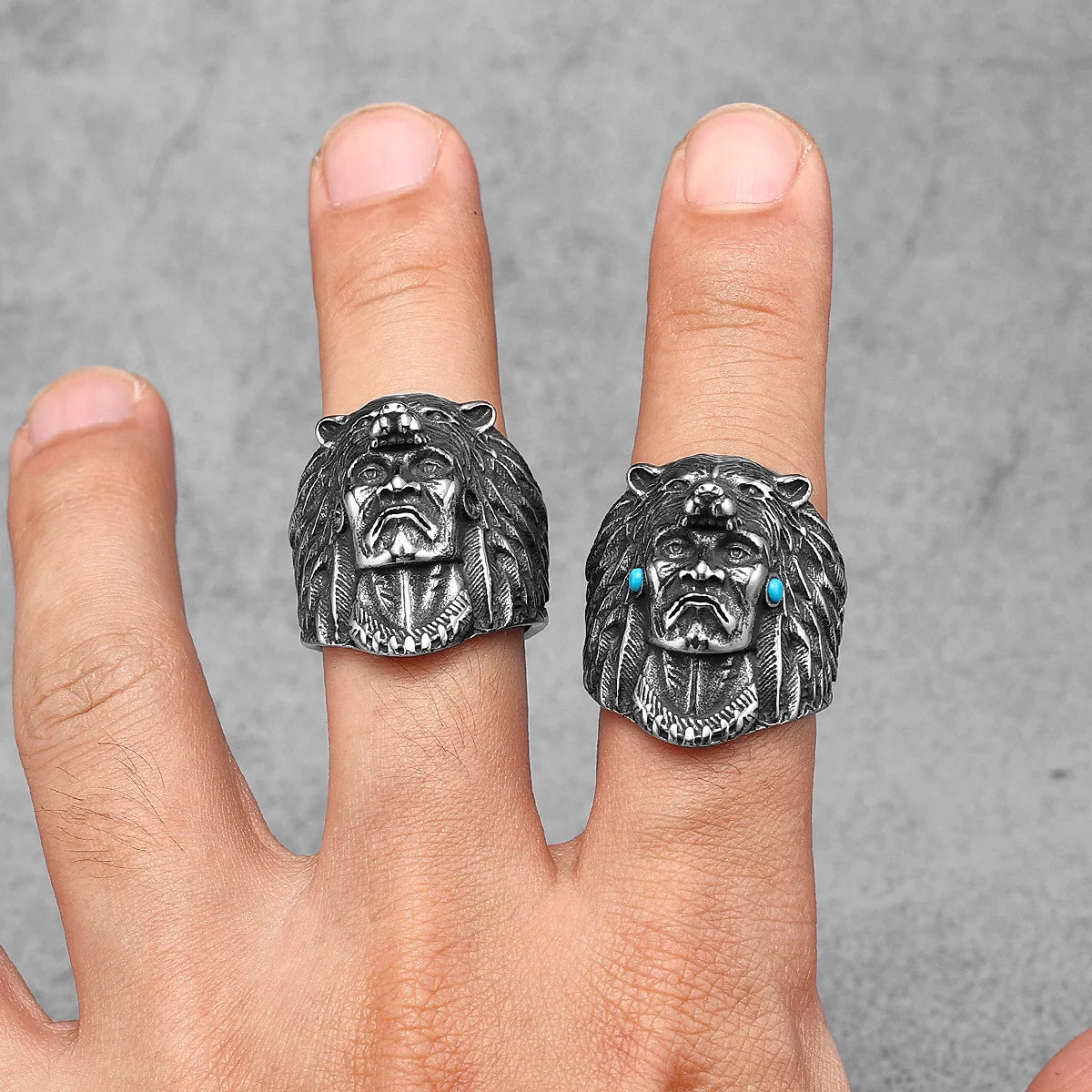 Aborigine Ring 316L Stainless Steel Men Rings Turquoise Vintage Rock for Male Rider Jewelry Halloween Creativity Gift Wholesale