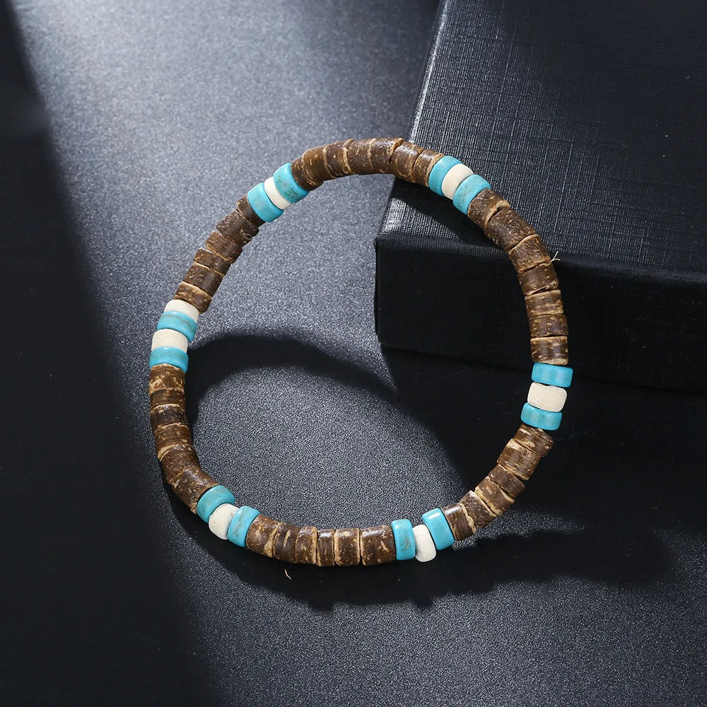 Bohemian Coconut Shell Wood Chips Cross Bracelet For Men Retro Handmade Beaded Jewelry Fashion Accessories Gifts