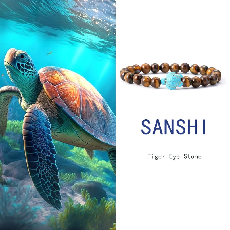 Natural Stone Powder Bangle Women Men Bracelet Beach Beach Turquoise Sea Turtle Accessories from the marine style collection