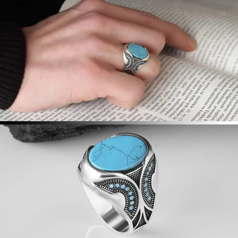 Fashionable retro turquoise men's business ring