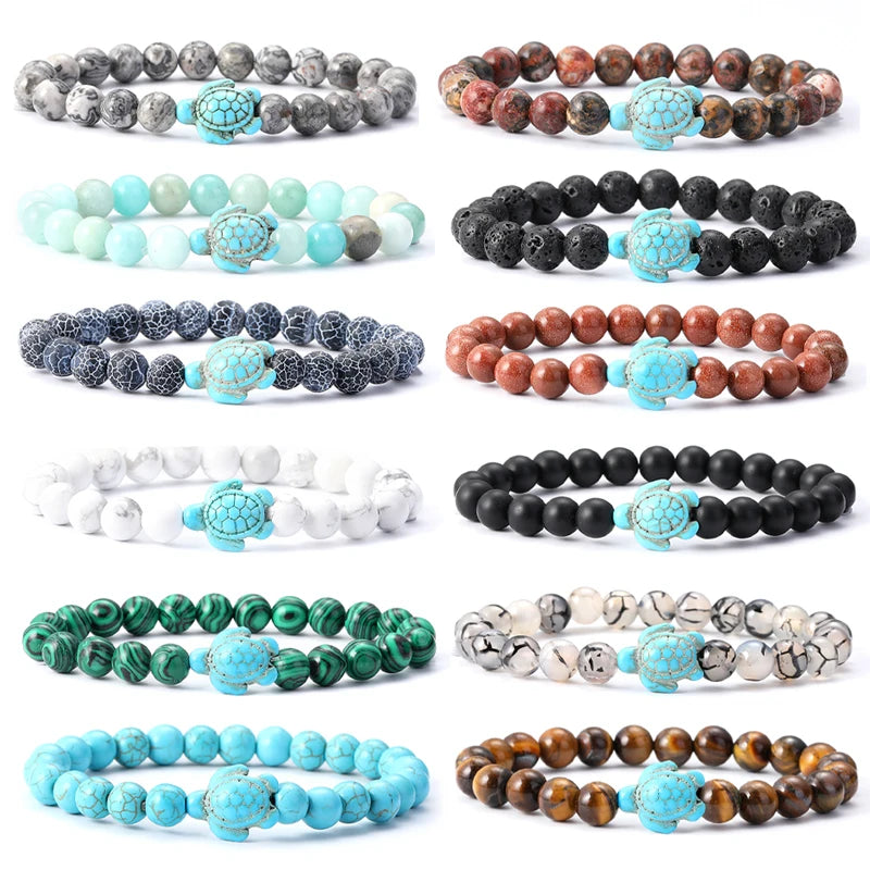 Natural Stone Powder Bangle Women Men Bracelet Beach Beach Turquoise Sea Turtle Accessories from the marine style collection