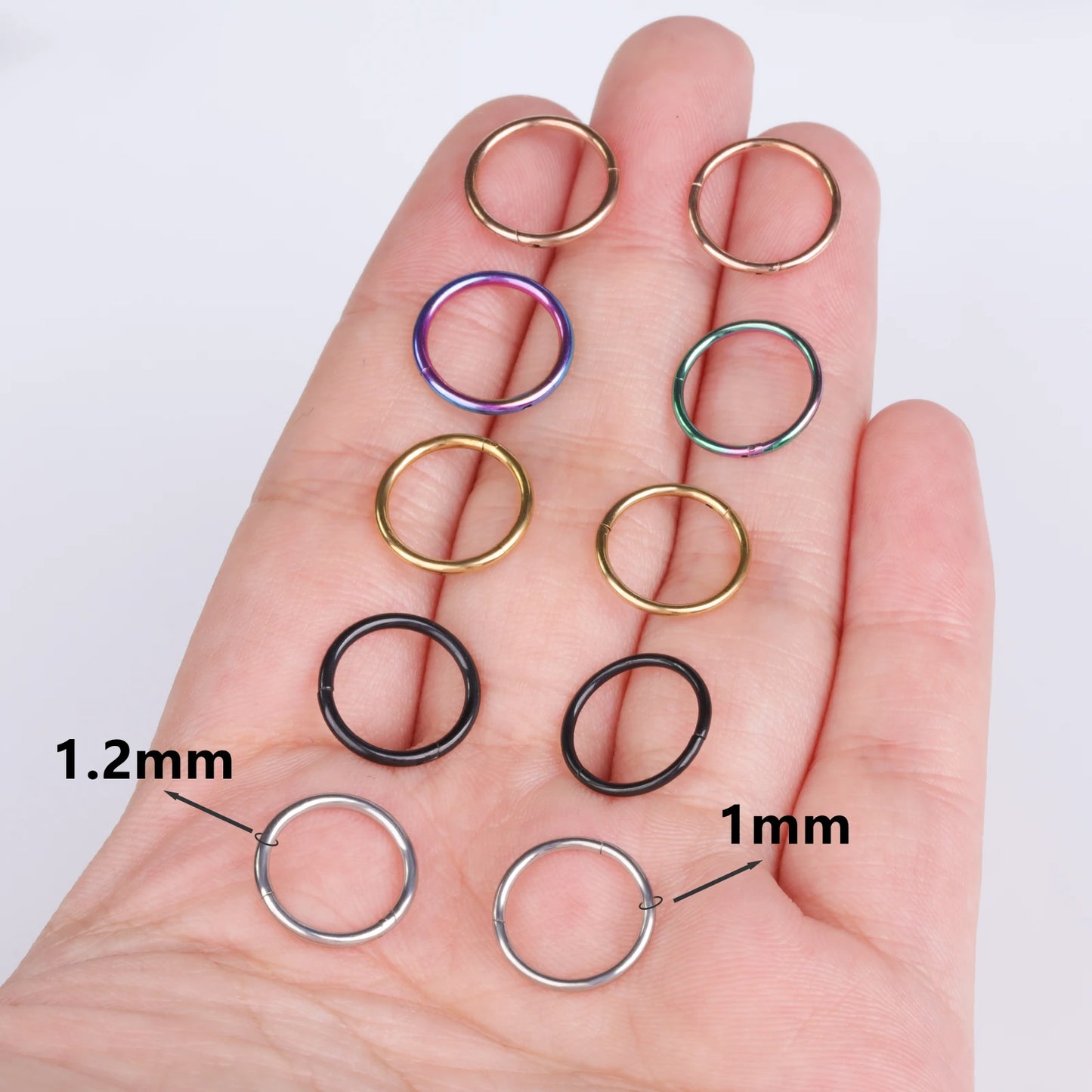 5/10Pcs 16G Nose Ring Hoop Stainless Steel Hinged Nose Rings Septum Clicker Tragus Helix Cartilage Daith Rook Earring Piercing