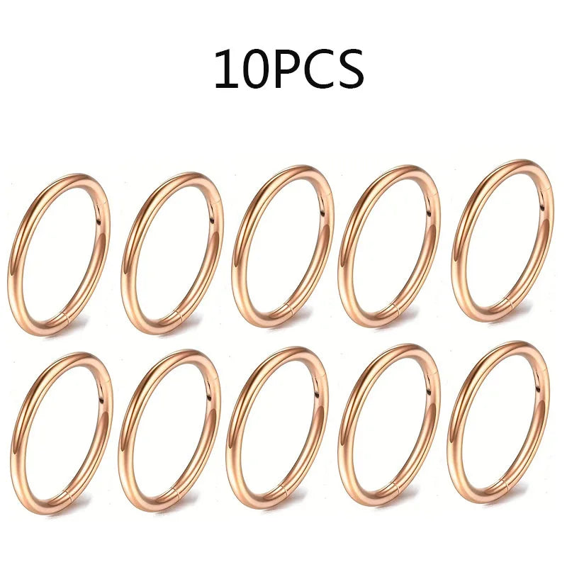 5/10Pcs 16G Nose Ring Hoop Stainless Steel Hinged Nose Rings Septum Clicker Tragus Helix Cartilage Daith Rook Earring Piercing