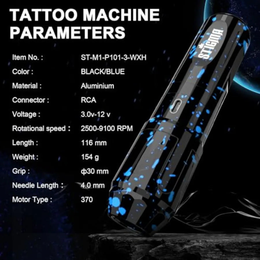 Complete wireless tattoo gun kit with rotary pen design for beginners and professionals includes 2 rechargeable batteries 20 ca