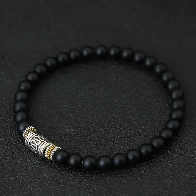 Noter Mantra Bracelet For Men 6mm Howlite Lava Tiger Eyes Beads Braslet Viking Accessories Pulseras Para Hombre Tibet Braclet