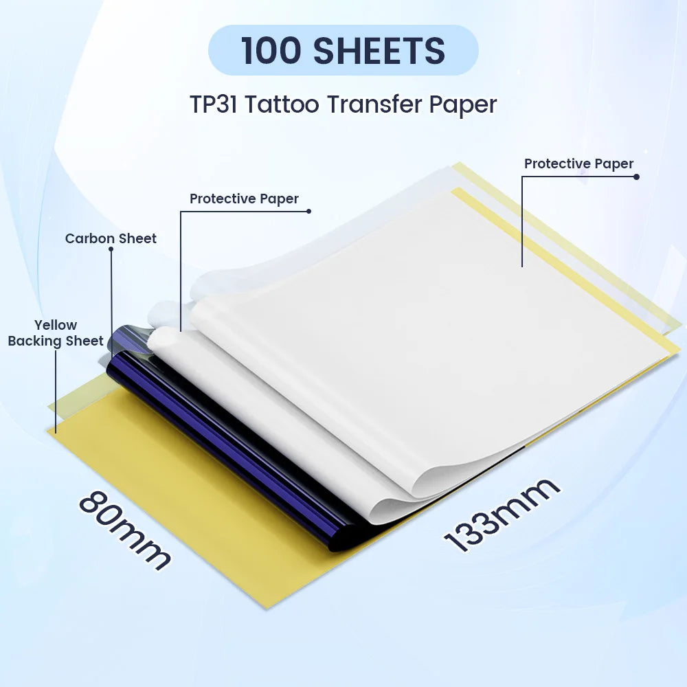80mmx133mm Tattoo Stencil Paper Transfer Tattoo Paper Artist DIY Easy to Use for TP31 Tattoo Thermal Printer, 100 Labels