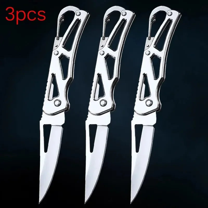 Folding Fruit Knife Stainless Steel Pocket Knife with Keychain Fruit Slicing Knives with Non-slip Handle Household Small Knife