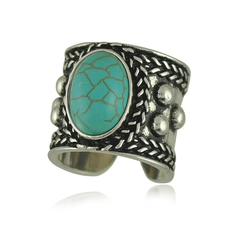 Yumfeel Brand New Tibetan Silver Vintage Turquoise Ring Women 3 Model Choice Finger Ring Jewelry
