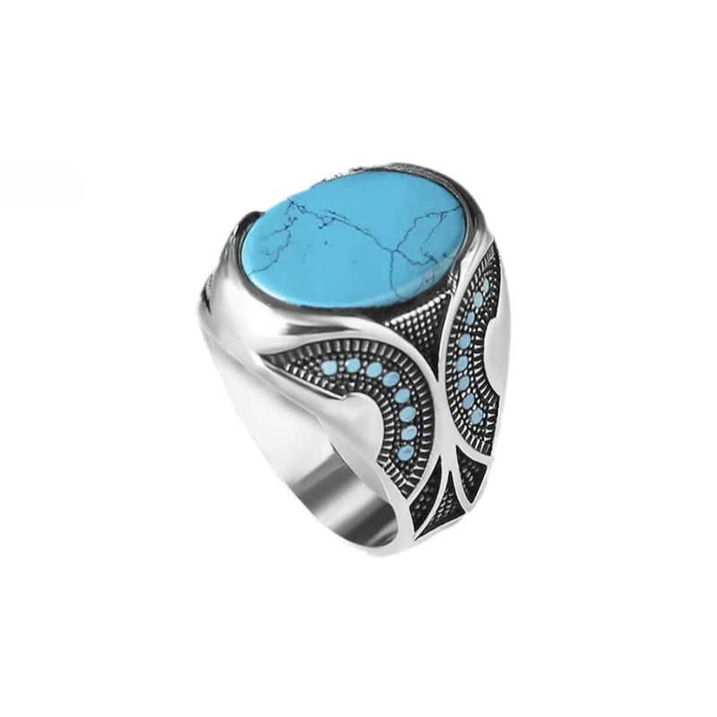 Fashionable retro turquoise men's business ring