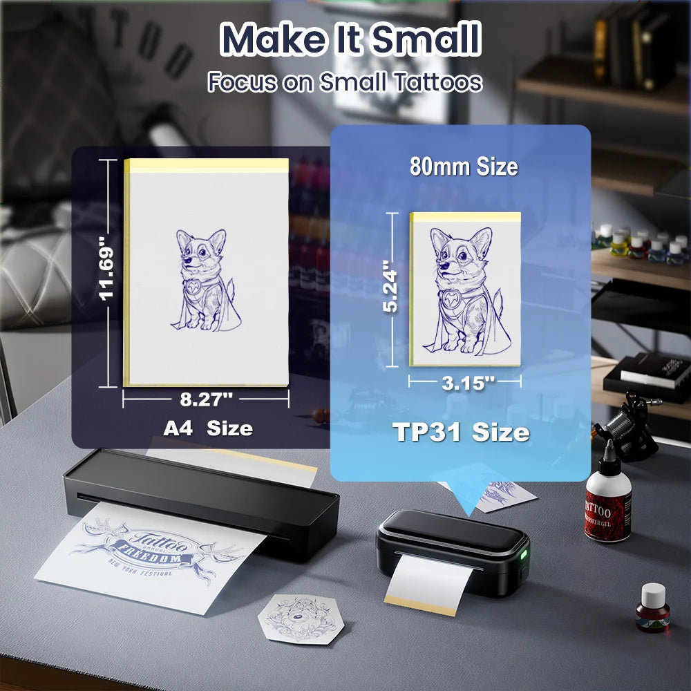 80mmx133mm Tattoo Stencil Paper Transfer Tattoo Paper Artist DIY Easy to Use for TP31 Tattoo Thermal Printer, 100 Labels