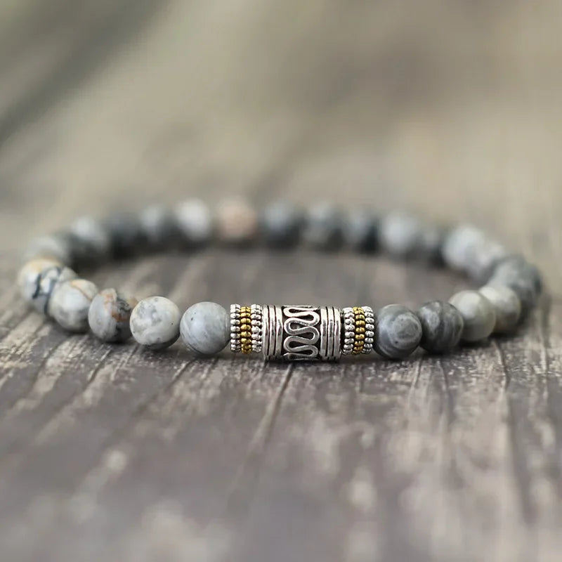 Noter Mantra Bracelet For Men 6mm Howlite Lava Tiger Eyes Beads Braslet Viking Accessories Pulseras Para Hombre Tibet Braclet