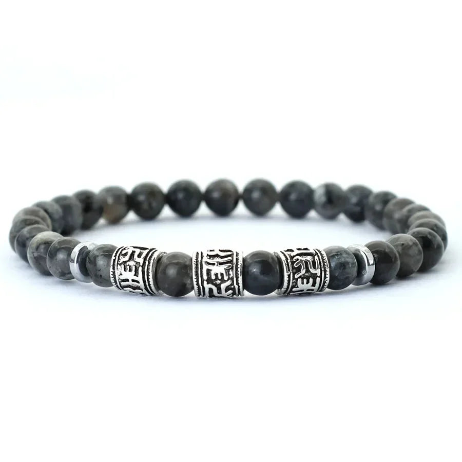 Noter Mantra Bracelet For Men 6mm Howlite Lava Tiger Eyes Beads Braslet Viking Accessories Pulseras Para Hombre Tibet Braclet