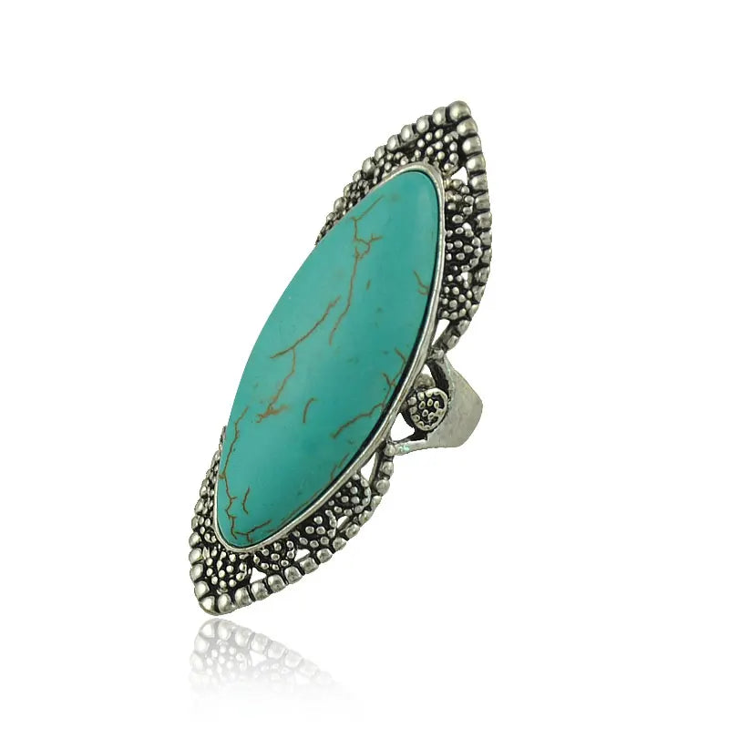 Yumfeel Brand New Tibetan Silver Vintage Turquoise Ring Women 3 Model Choice Finger Ring Jewelry