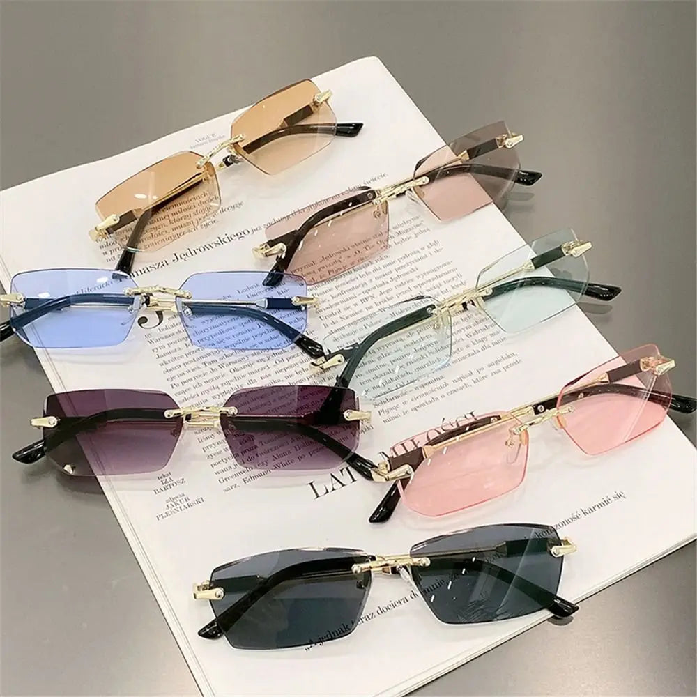 Rimless Sunglasses for Women & Men, Trendy Frameless Rectangle Sun Glasses Retro Shades Fashion Summer Travel UV400 Eyewear