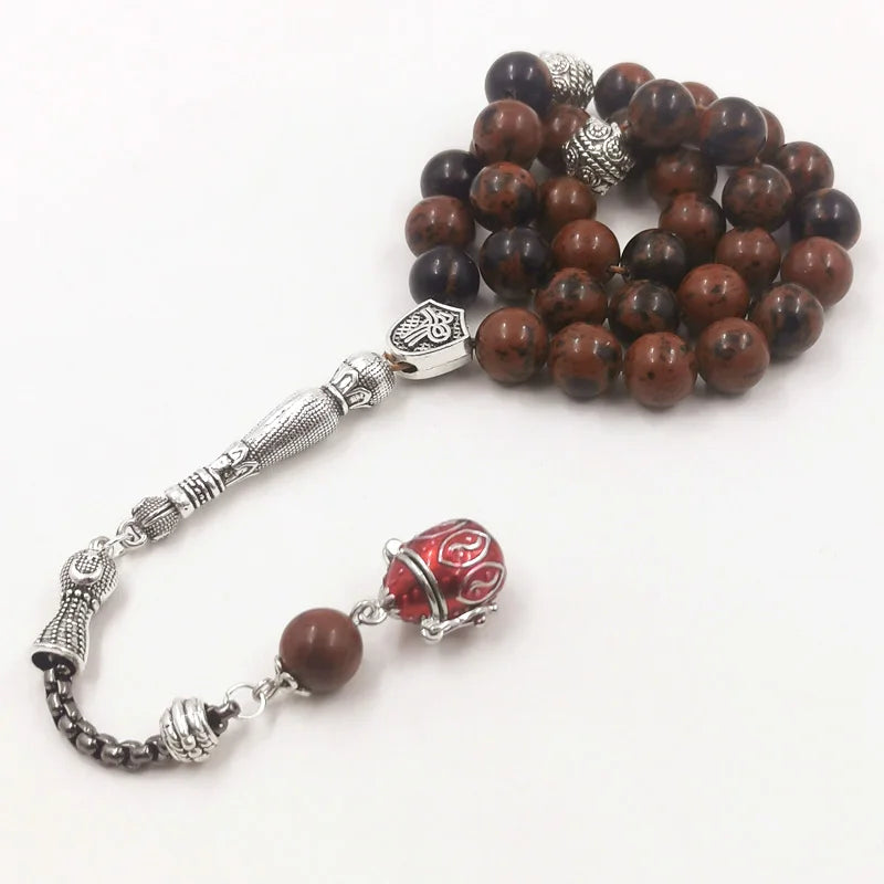 Tasbih Gemstone Natural Obsidian Stone Misbaha 33 Beads Bracelet Muslim Prayer Beads with Accessories inside Turquoise stone