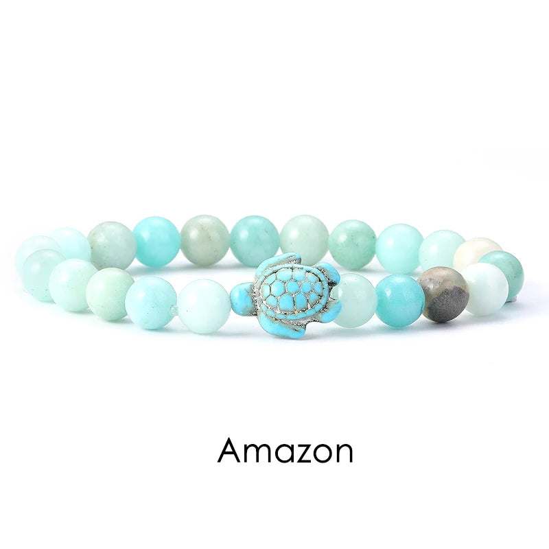 Natural Stone Powder Bangle Women Men Bracelet Beach Beach Turquoise Sea Turtle  Accessories from the marine style collection