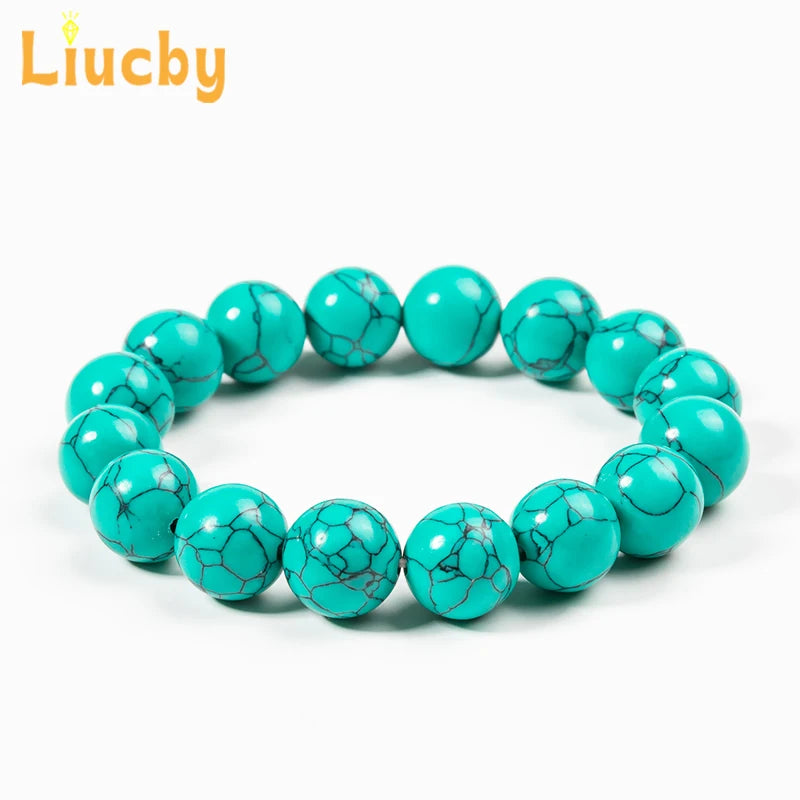 Green Turquoises Bracelets Handmade Stone Round Ripple pattern Beads Fashion woman bright Handstring 15" Strand 4/6/8/10/12/14MM