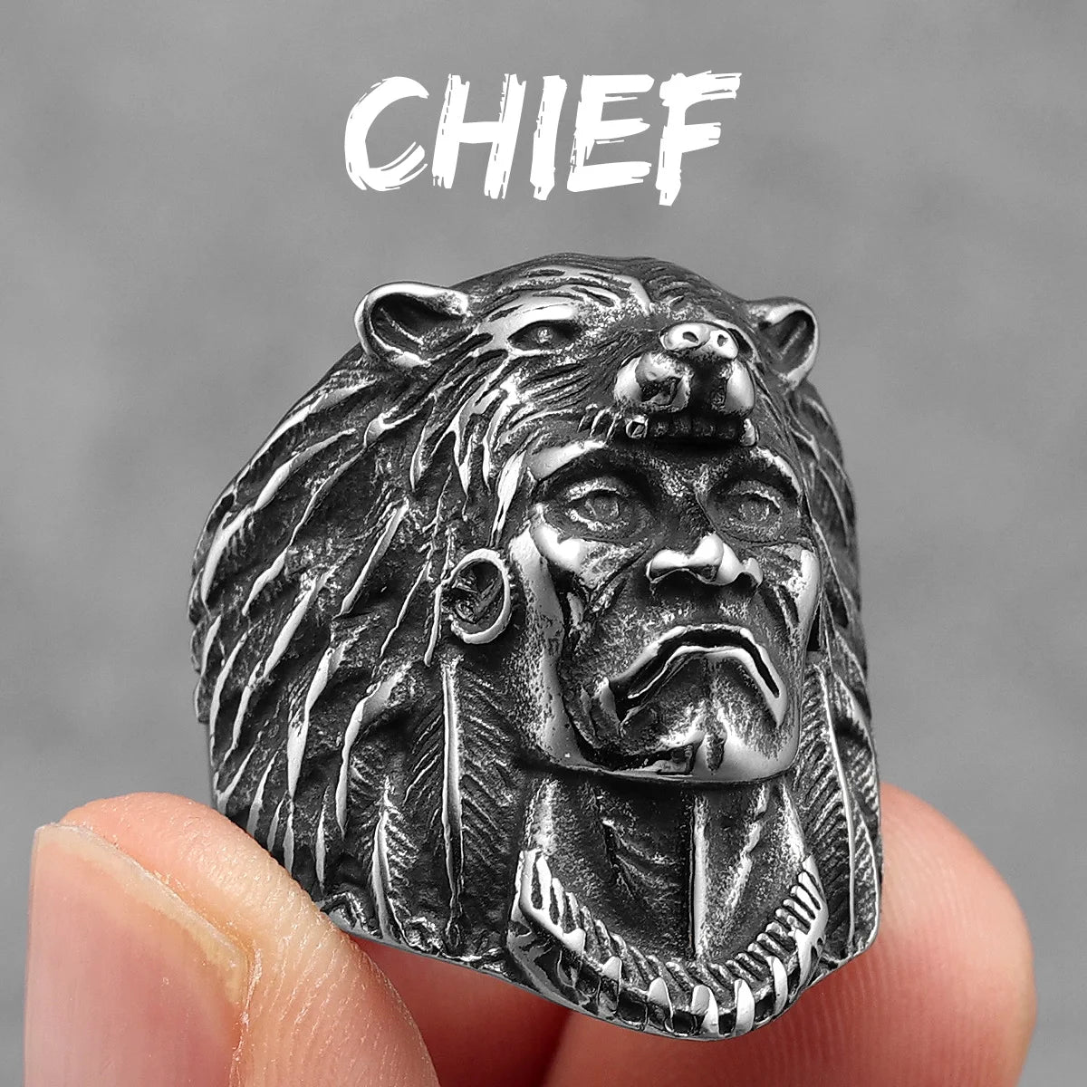 Aborigine Ring 316L Stainless Steel Men Rings Turquoise Vintage Rock for Male Rider Jewelry Halloween Creativity Gift Wholesale
