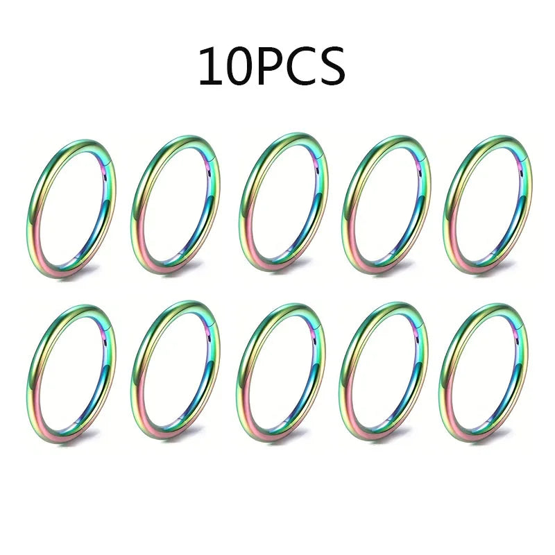 5/10Pcs 16G Nose Ring Hoop Stainless Steel Hinged Nose Rings Septum Clicker Tragus Helix Cartilage Daith Rook Earring Piercing