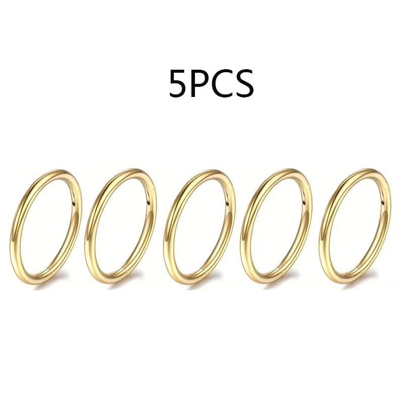 5/10Pcs 16G Nose Ring Hoop Stainless Steel Hinged Nose Rings Septum Clicker Tragus Helix Cartilage Daith Rook Earring Piercing