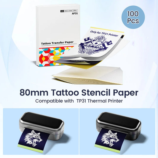 80mmx133mm Tattoo Stencil Paper Transfer Tattoo Paper Artist DIY Easy to Use for TP31 Tattoo Thermal Printer, 100 Labels