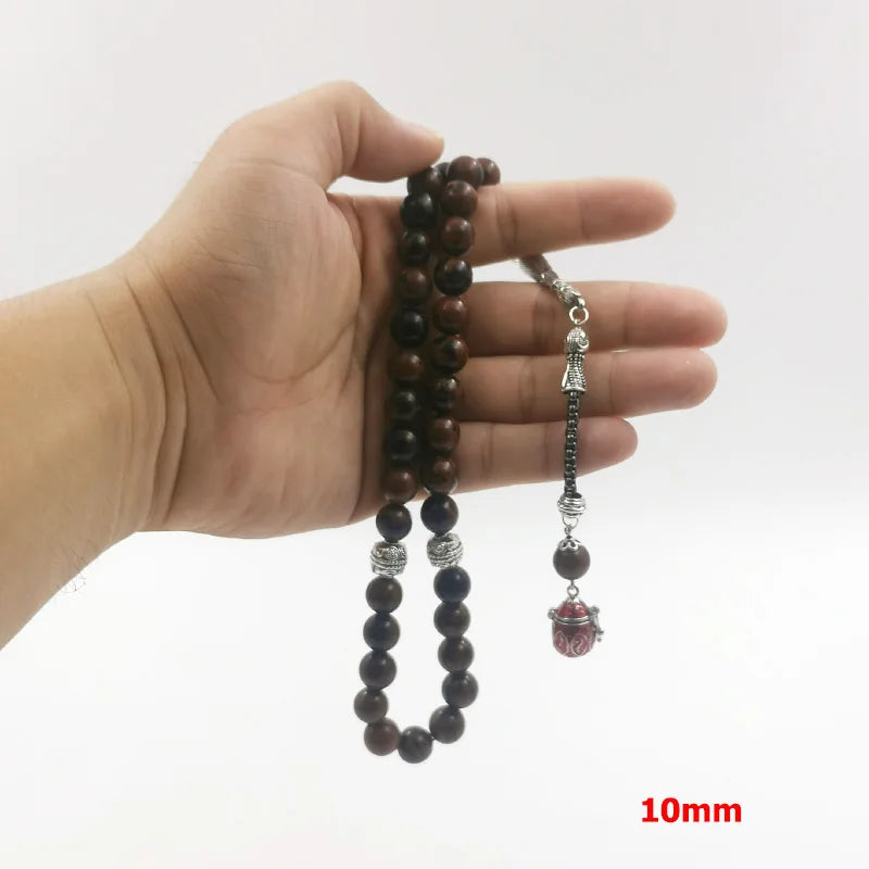 Tasbih Gemstone Natural Obsidian Stone Misbaha 33 Beads Bracelet Muslim Prayer Beads with Accessories inside Turquoise stone