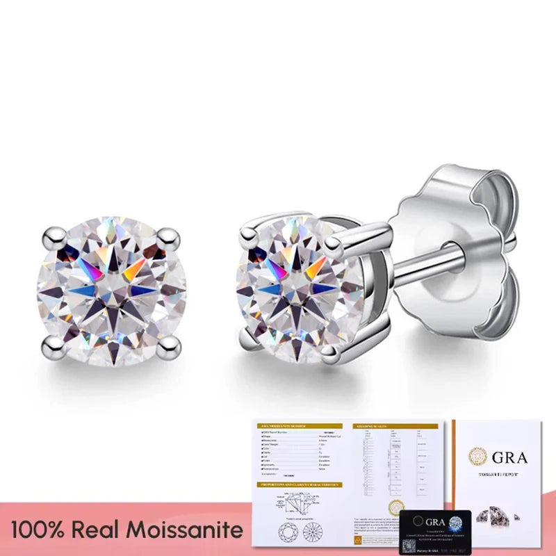 Real 0.1-3CT Test Passed Moissanite Diamond Stud Earrings for Women S925 Silver Platinum Plated Bride Wedding GRA Fine Jewelry