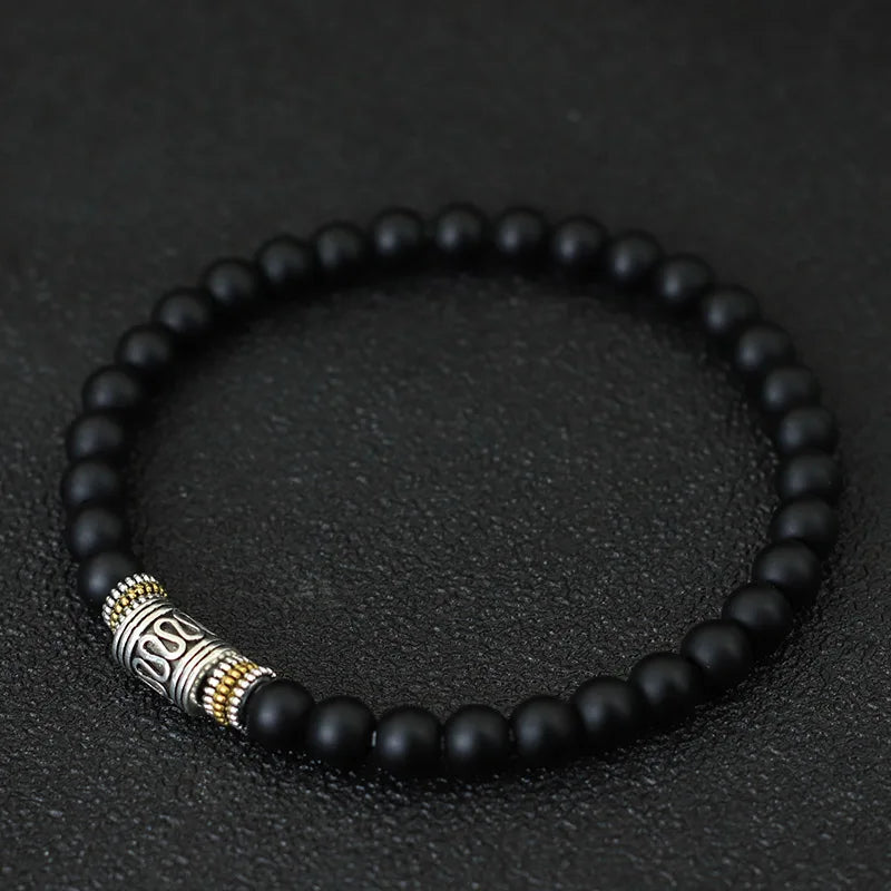 Noter Mantra Bracelet For Men 6mm Howlite Lava Tiger Eyes Beads Braslet Viking Accessories Pulseras Para Hombre Tibet Braclet