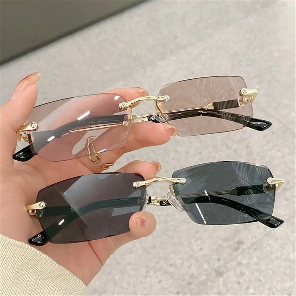 Rimless Sunglasses for Women & Men, Trendy Frameless Rectangle Sun Glasses Retro Shades Fashion Summer Travel UV400 Eyewear