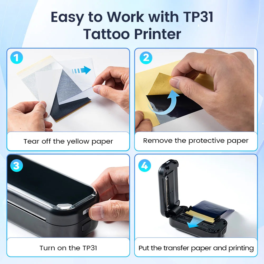 80mmx133mm Tattoo Stencil Paper Transfer Tattoo Paper Artist DIY Easy to Use for TP31 Tattoo Thermal Printer, 100 Labels