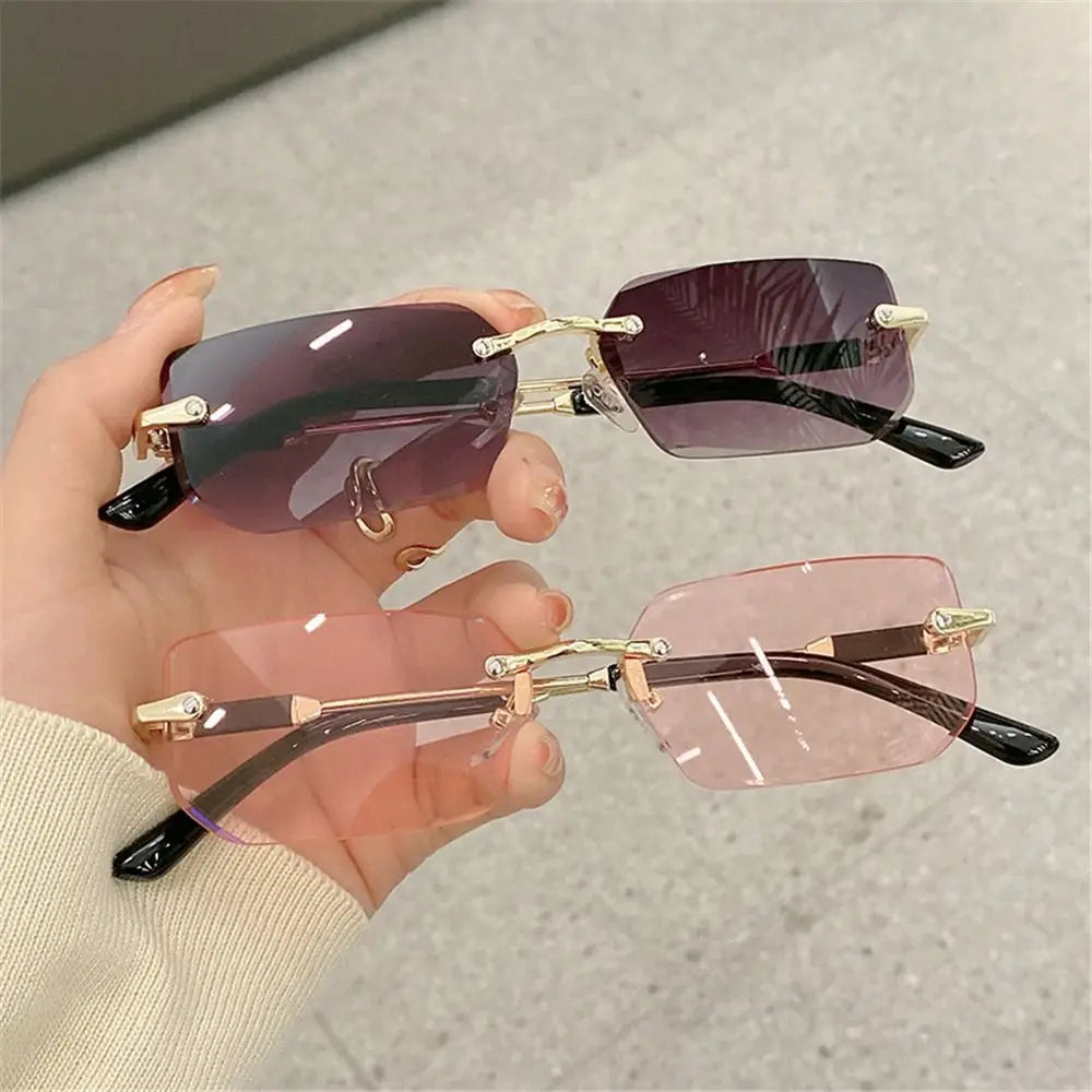 Rimless Sunglasses for Women & Men, Trendy Frameless Rectangle Sun Glasses Retro Shades Fashion Summer Travel UV400 Eyewear
