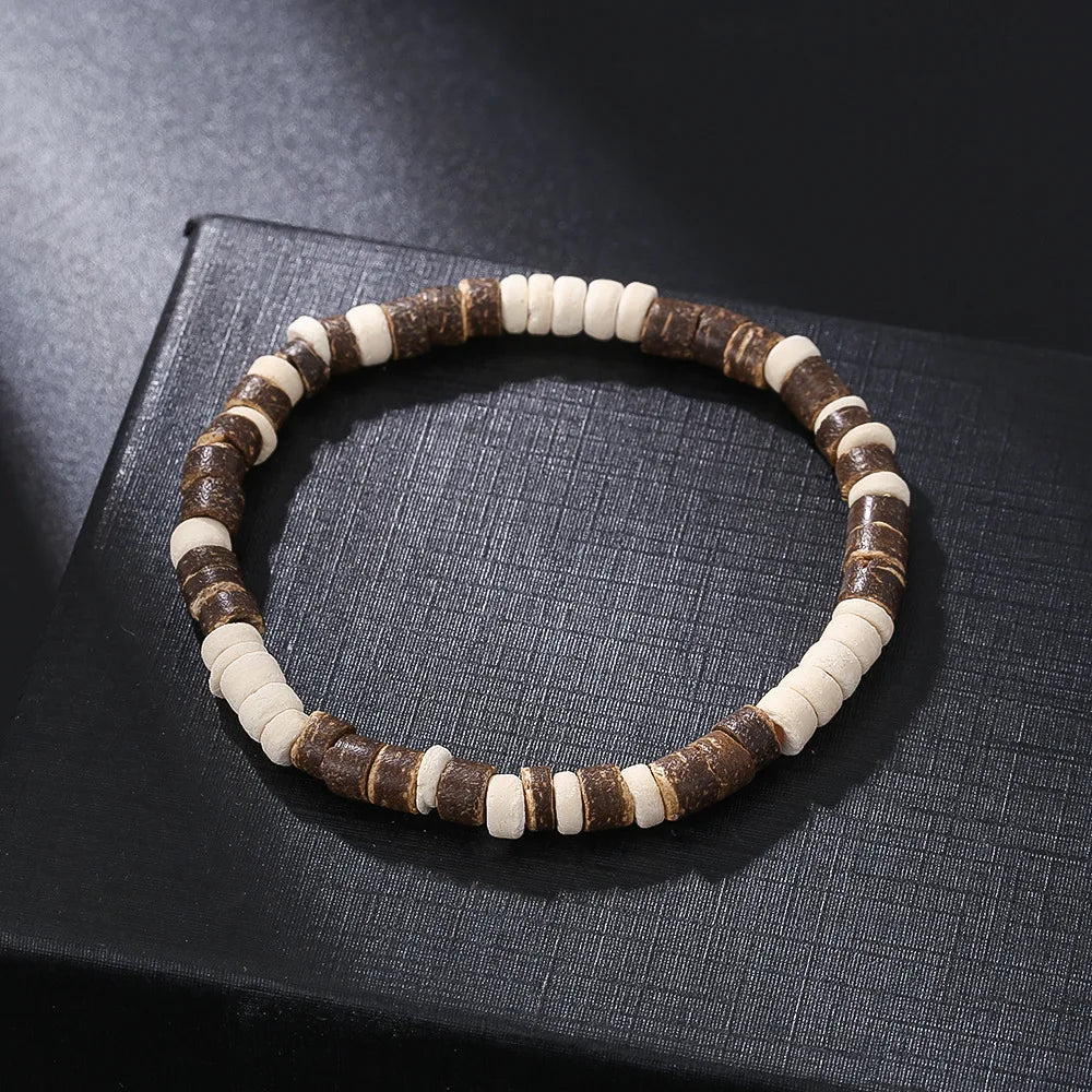 Bohemian Coconut Shell Wood Chips Cross Bracelet For Men Retro Handmade Beaded Jewelry Fashion Accessories Gifts