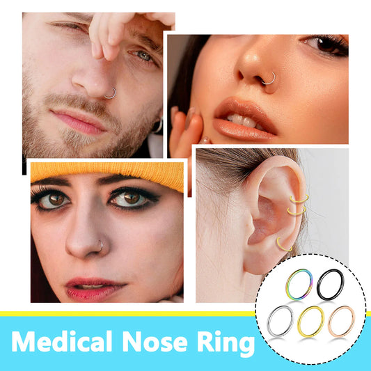 5/10Pcs 16G Nose Ring Hoop Stainless Steel Hinged Nose Rings Septum Clicker Tragus Helix Cartilage Daith Rook Earring Piercing