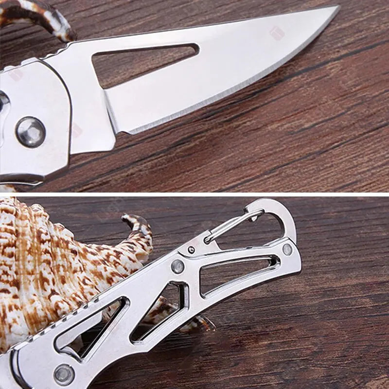 Folding Fruit Knife Stainless Steel Pocket Knife with Keychain Fruit Slicing Knives with Non-slip Handle Household Small Knife